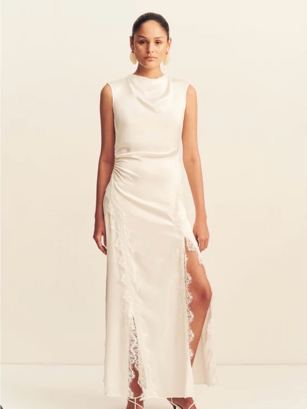 Shona Joy Cream Lace-Trim Satin Maxi Dress